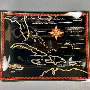 Vtg Eastern Steamship Lines Trinket Candy Tray Glass Bahama Star SS Ariadne
